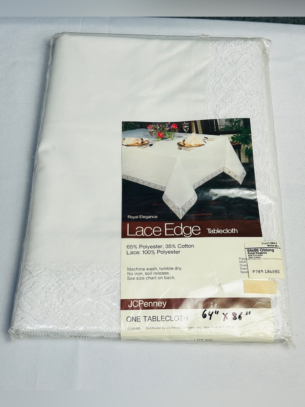 JCPenney Royal Elegance White Lace Edge Tablecloth 64”x86” Oblong New In Pkg